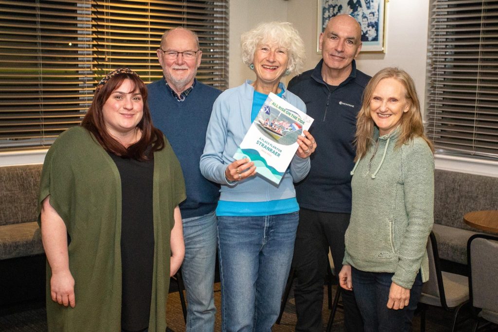 Main picture: Left to right, Nikki Marie Vjatschlav, Chair of the Town Team and lead on the Unexpected Garden; Harry Harbottle, Vice Chair of Stranraer Development Trust, the organisation leading the Place Plan project; Barbara Chalmers, who led the creation of the Place Plan with local people; Chris Churms, Borderlands (funders) and Janet Jones, Creative Stranraer. Photo: Pete Robinson, PRImaging